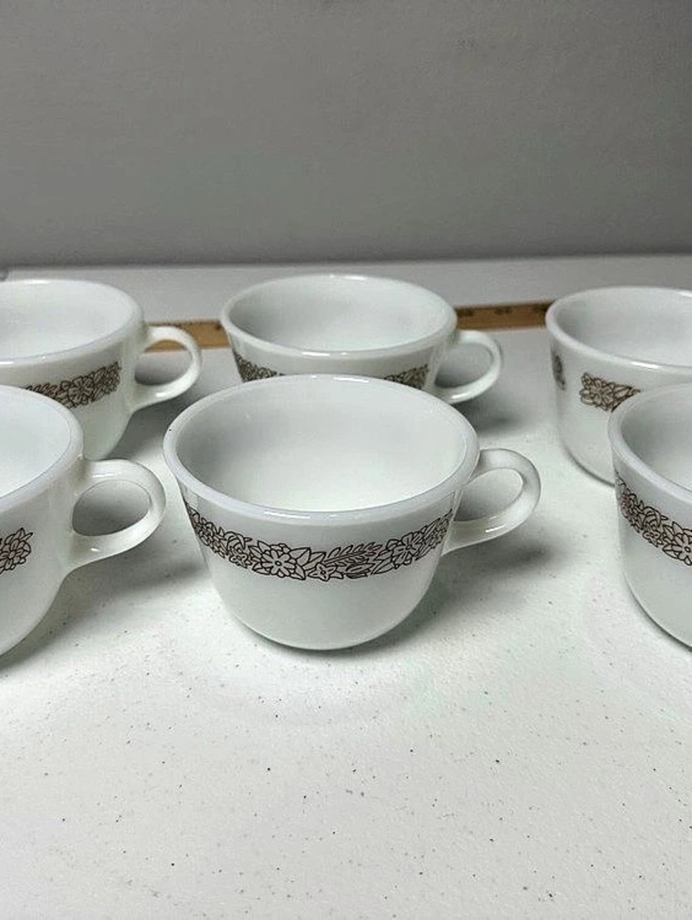 Pyrex Corningware Daisy Floral Cup Set White & Brown
